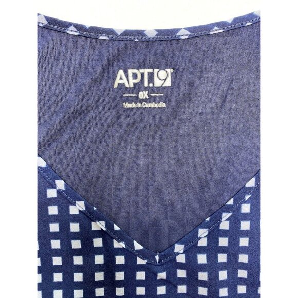 Apt.9 Blouse Top Women's 0X Plus Blue Navy V-Neck Mixed-Media Geo-Print Soft - Picture 7 of 9